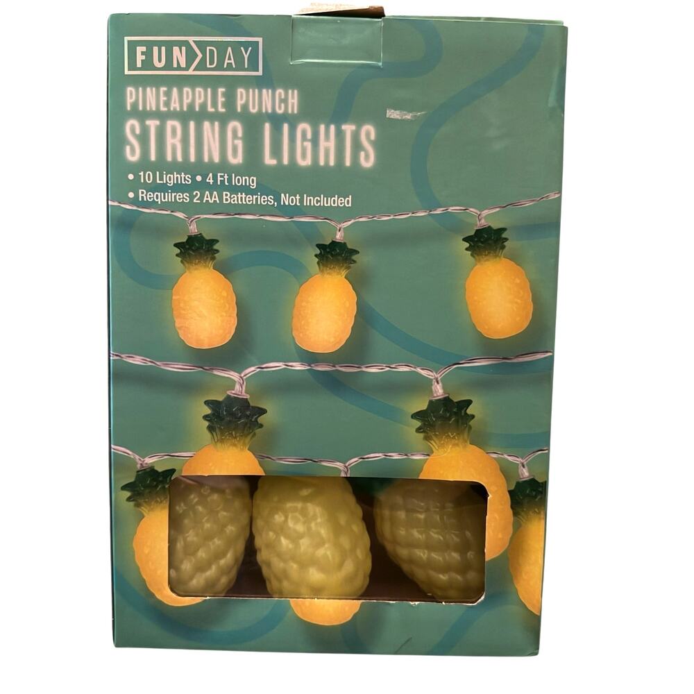 Funday Pineapple Punch String Lights 10 LED 4ft Battery Operated Tropical‎ Decor